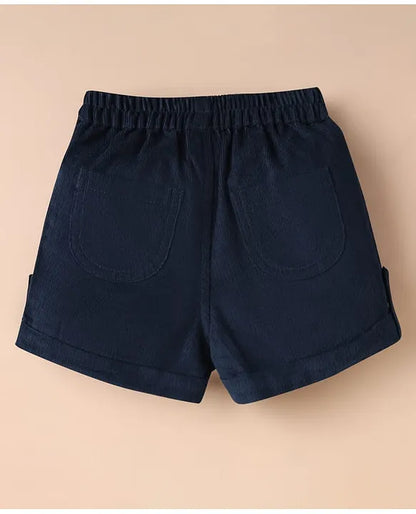 ToffyHouse Knitted Half Sleeves T-Shirt & Shorts Set with Bear Print & Tape Detailing - White & Navy Blue