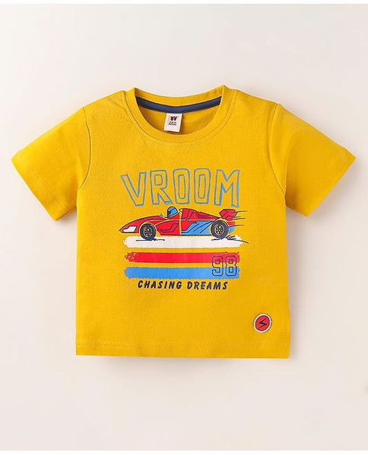 ToffyHouse  Half Sleeves T-Shirt & Shorts With Sports Car Print - Yellow & Navy