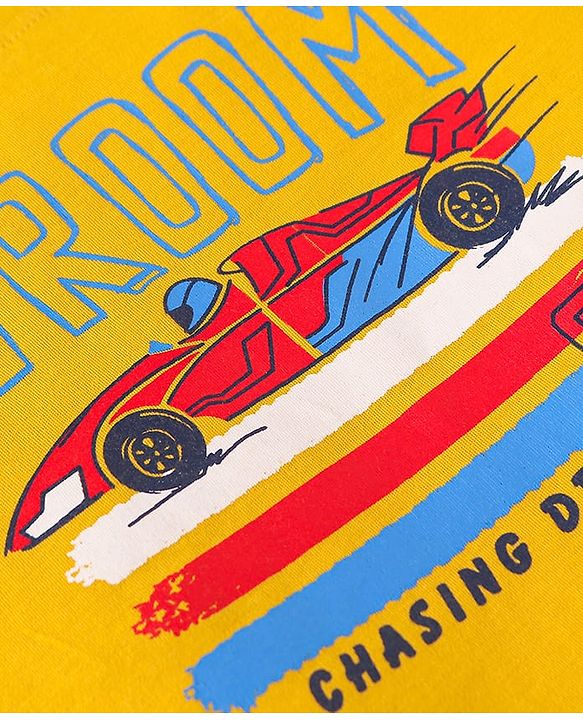 ToffyHouse  Half Sleeves T-Shirt & Shorts With Sports Car Print - Yellow & Navy