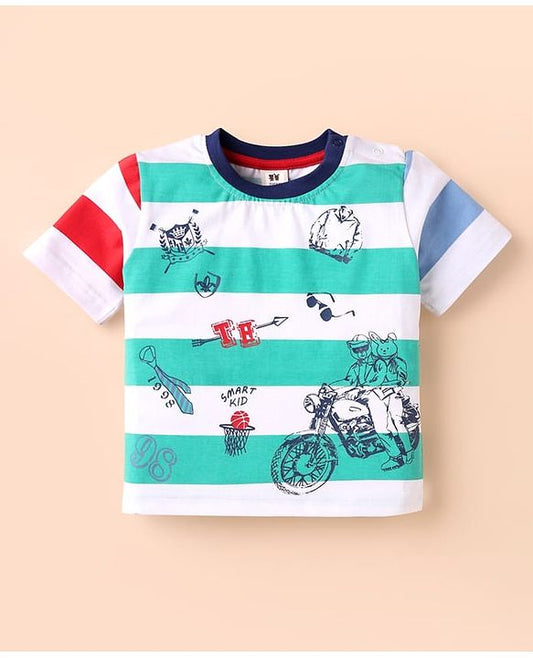 ToffyHouse  Half Sleeves T-Shirt & Shorts Set Vehicle Print - Navy Blue Light Green & Light Blue