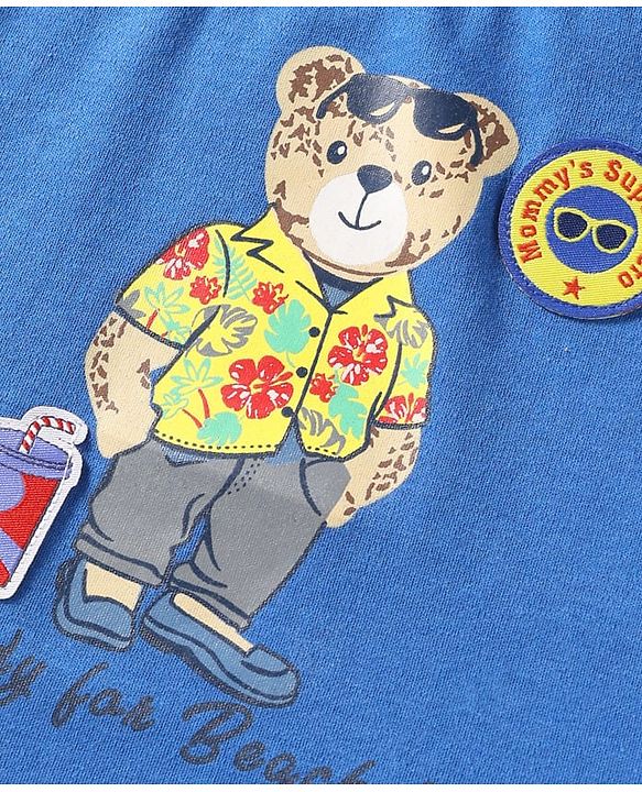ToffyHouse Half Sleeves Beach Theme T-Shirt & Shorts Set - Royal Blue & Grey
