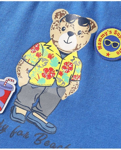 ToffyHouse Half Sleeves Beach Theme T-Shirt & Shorts Set - Royal Blue & Grey