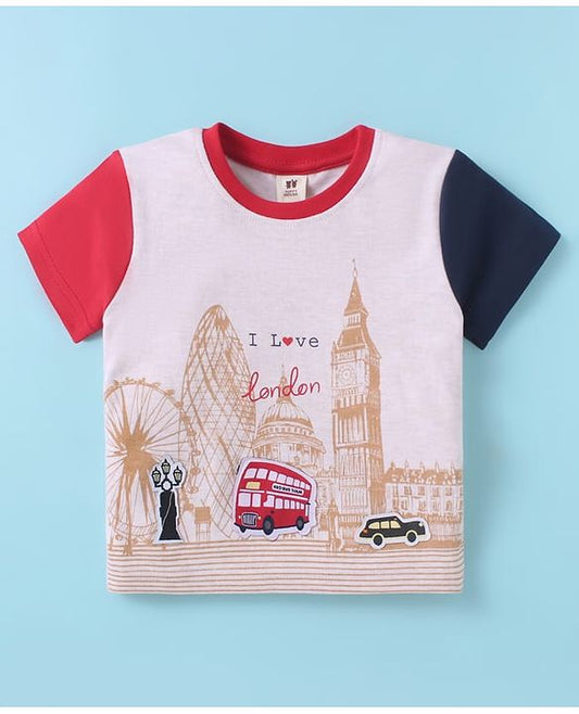 ToffyHouse  Half Sleeves T-Shirt & Shorts Set With London Print - Red