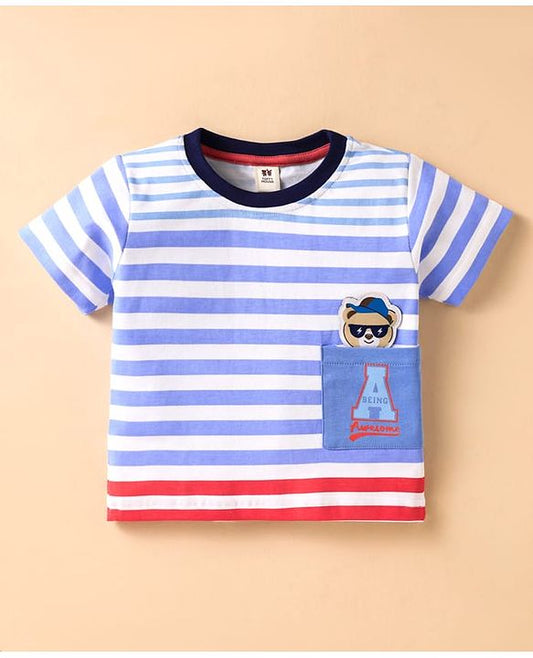 ToffyHouse  Half Sleeves Striped T-Shirt & Shorts Set  - Light Blue