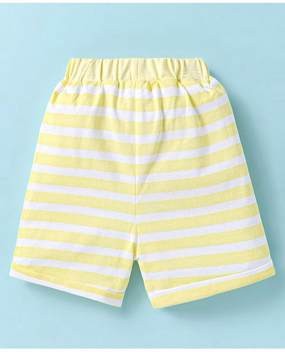 ToffyHouse Half Sleeves T-Shirt & Shorts Set with Vehicle Print - White & Yellow