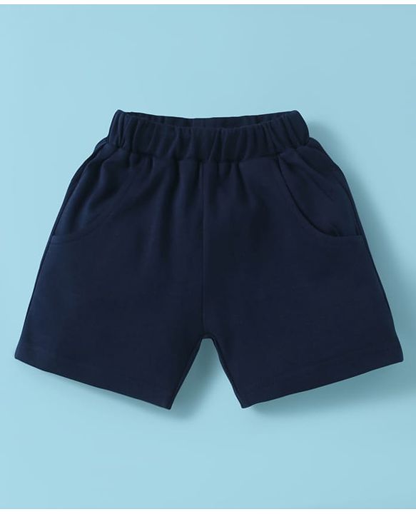 ToffyHouse Half Sleeves T-Shirt & Shorts Set with Stripe & Teddy Print - White & Navy Blue