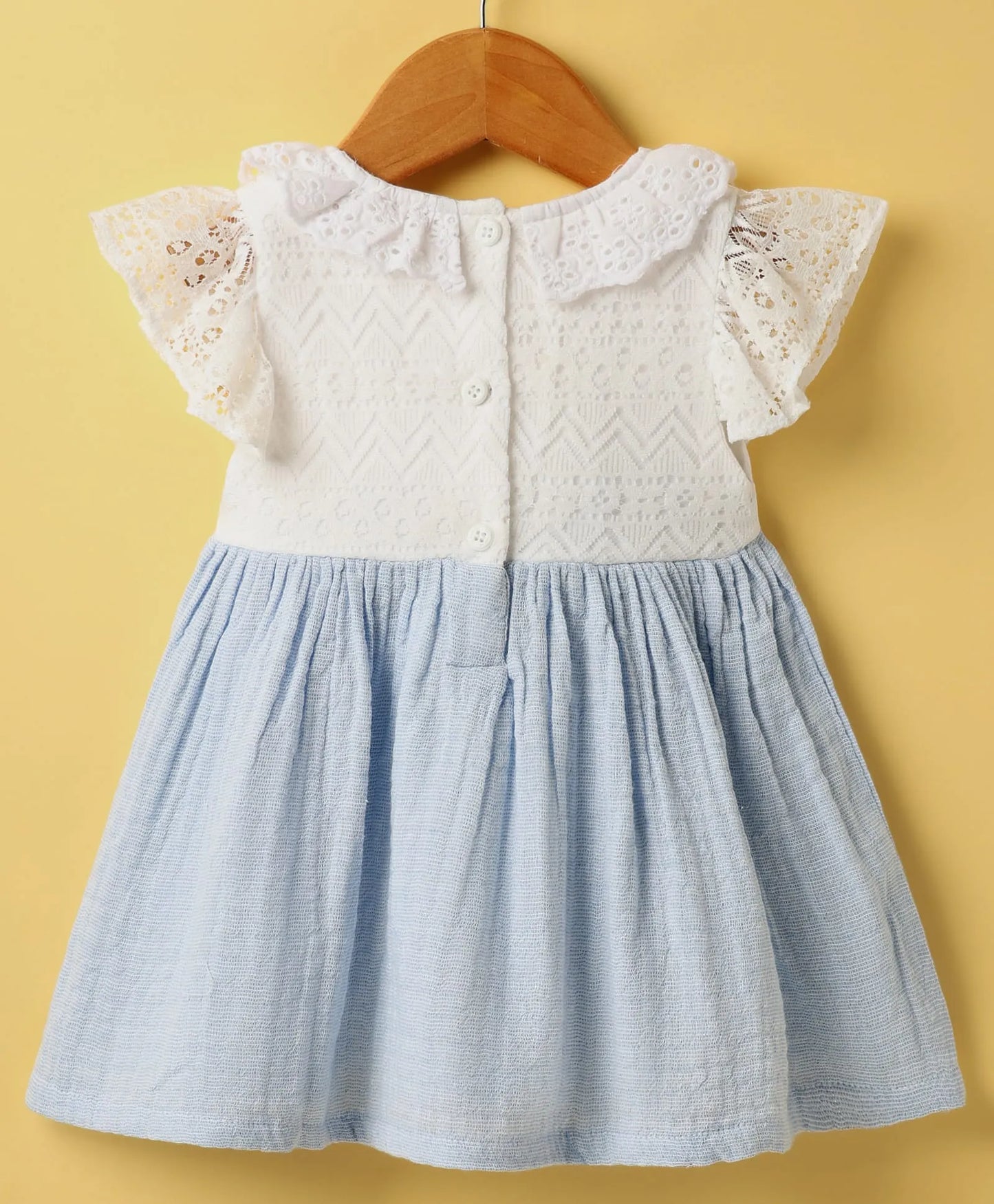 ToffyHouse  Half Frill Sleeves  Frock With Bow Applique & Bloomer - White & Light Blue