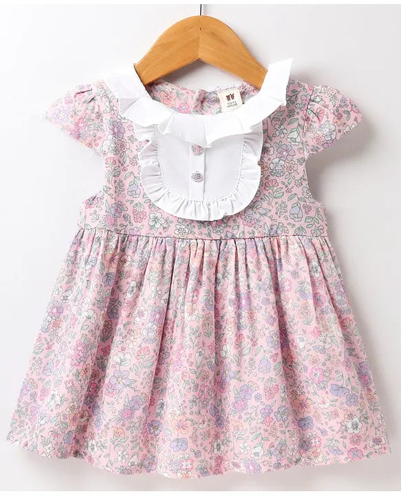 ToffyHouse Cotton Woven Cap Sleeves Floral Printed Frock With Bloomer - Lavender