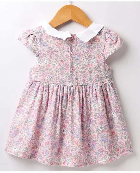 ToffyHouse Cotton Woven Cap Sleeves Floral Printed Frock With Bloomer - Lavender