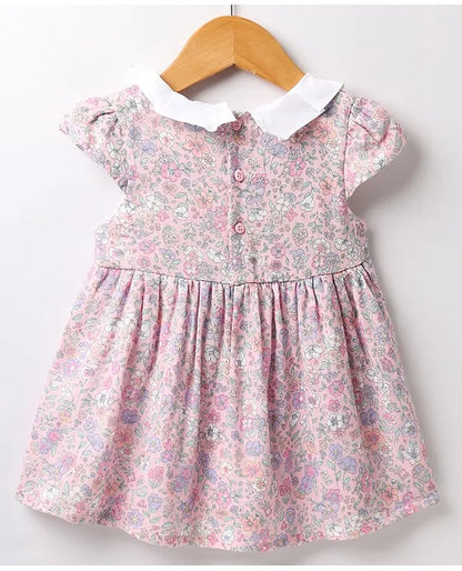 ToffyHouse Cotton Woven Cap Sleeves Floral Printed Frock With Bloomer - Lavender