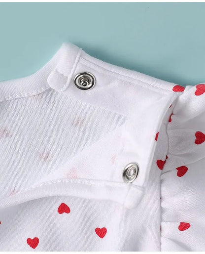 ToffyHouse Cotton Woven Checkered Dungaree & Frill Sleeves Inner Tee with Hearts Print - Red & White