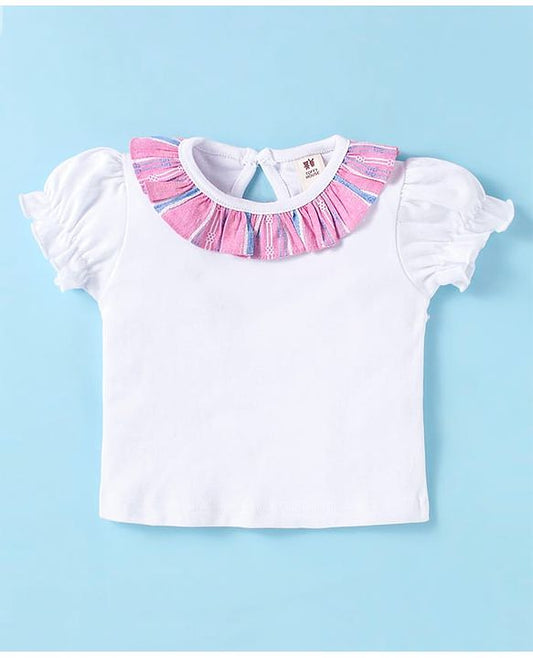 ToffyHouse  Half Sleeves Dungaree & T-Shirt with Stripes - Pink & White