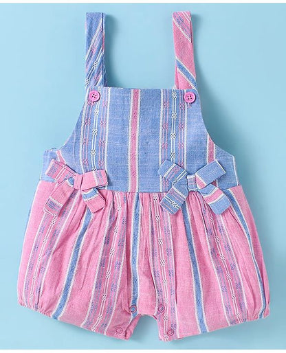 ToffyHouse  Half Sleeves Dungaree & T-Shirt with Stripes - Pink & White