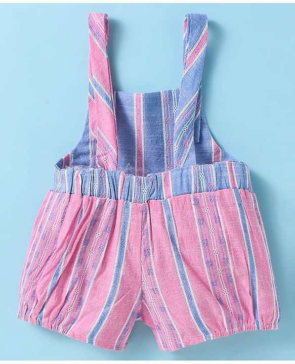 ToffyHouse  Half Sleeves Dungaree & T-Shirt with Stripes - Pink & White