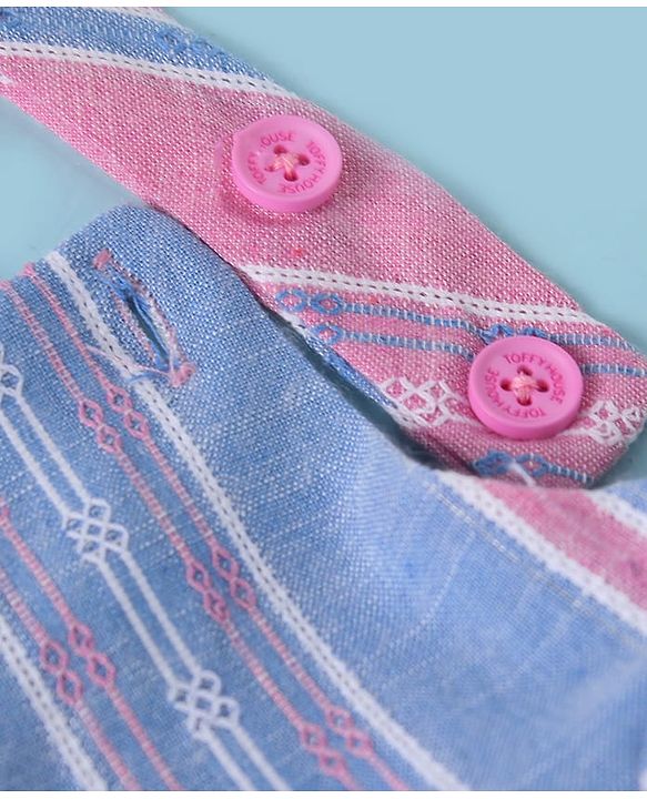 ToffyHouse  Half Sleeves Dungaree & T-Shirt with Stripes - Pink & White