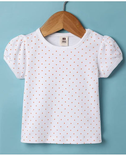 ToffyHouse Frock with Half Puffed Sleeves Inner Tee & Bear Patch - Orange & White