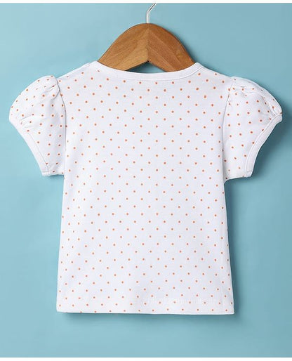 ToffyHouse Frock with Half Puffed Sleeves Inner Tee & Bear Patch - Orange & White