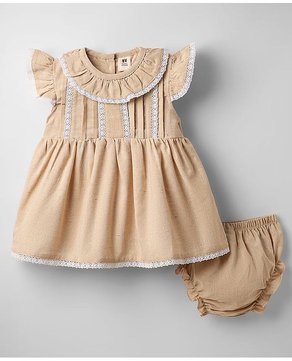ToffyHouse Frill Sleeves Solid Color Frock With Bloomer - Tan