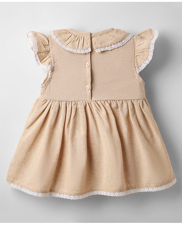 ToffyHouse Frill Sleeves Solid Color Frock With Bloomer - Tan