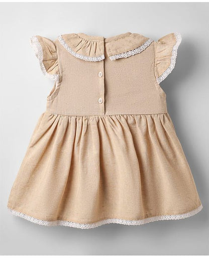 ToffyHouse Frill Sleeves Solid Color Frock With Bloomer - Tan