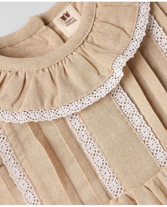 ToffyHouse Frill Sleeves Solid Color Frock With Bloomer - Tan