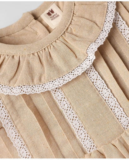 ToffyHouse Frill Sleeves Solid Color Frock With Bloomer - Tan