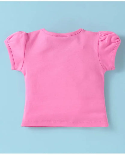 ToffyHouse Cotton Knit Half Sleeves Top & Shorts Set with Bunny Print - Pink