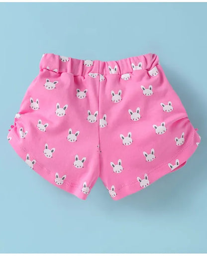 ToffyHouse Cotton Knit Half Sleeves Top & Shorts Set with Bunny Print - Pink