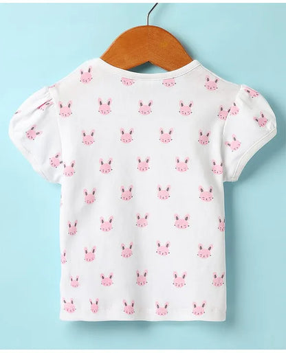 ToffyHouse Woven Frock & Half Sleeves Inner Tee With Bunny Print - Pink & White