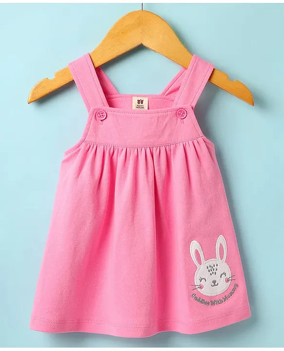 ToffyHouse Woven Frock & Half Sleeves Inner Tee With Bunny Print - Pink & White
