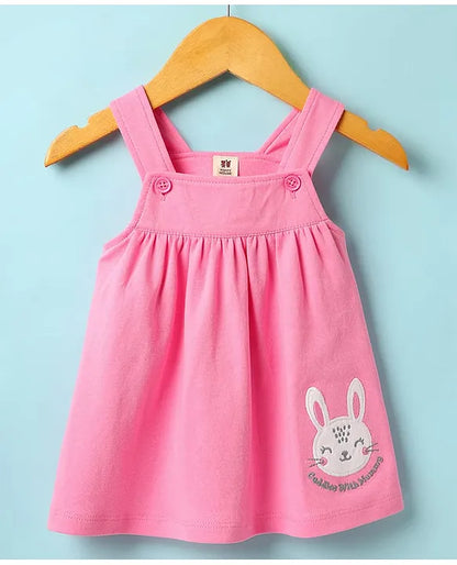 ToffyHouse Woven Frock & Half Sleeves Inner Tee With Bunny Print - Pink & White
