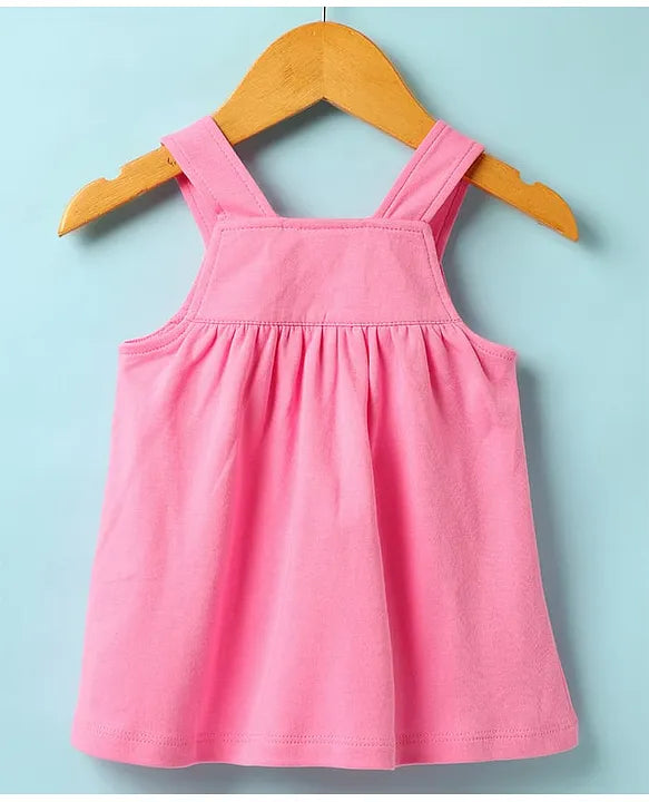 ToffyHouse Woven Frock & Half Sleeves Inner Tee With Bunny Print - Pink & White