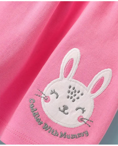 ToffyHouse Woven Frock & Half Sleeves Inner Tee With Bunny Print - Pink & White