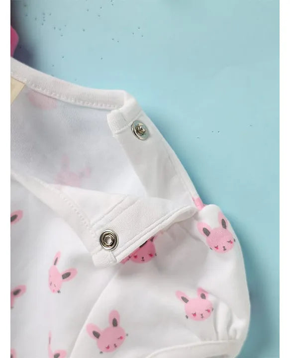 ToffyHouse Woven Frock & Half Sleeves Inner Tee With Bunny Print - Pink & White