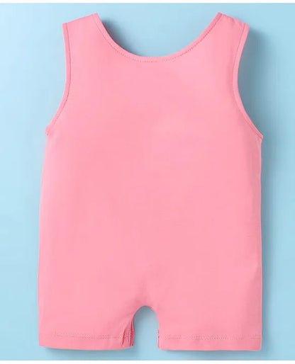 ToffyHouse Cotton Knit Half Sleeves Dungaree Style Romper & T-Shirt with Tropical Print - Pink & White