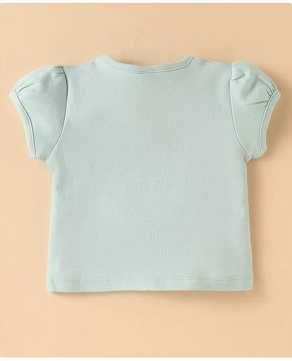 ToffyHouse Woven Half Sleeves Front Open Top & Printed Shorts Set With Patch Detailing - Mint & White