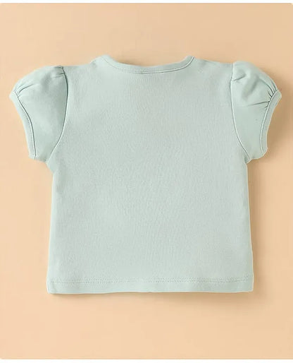 ToffyHouse Woven Half Sleeves Front Open Top & Printed Shorts Set With Patch Detailing - Mint & White