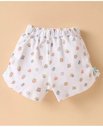 ToffyHouse Woven Half Sleeves Front Open Top & Printed Shorts Set With Patch Detailing - Mint & White