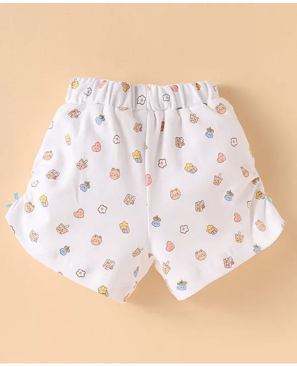 ToffyHouse Woven Half Sleeves Front Open Top & Printed Shorts Set With Patch Detailing - Mint & White