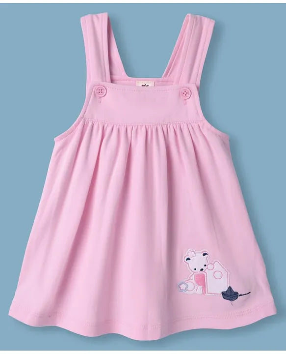 ToffyHouse Cotton Woven Frock & Half Sleeves Inner Tee With Boat Print & Animal Embroidery - Pink