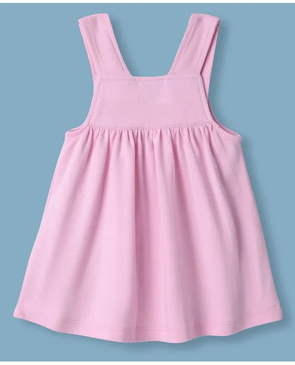 ToffyHouse Cotton Woven Frock & Half Sleeves Inner Tee With Boat Print & Animal Embroidery - Pink
