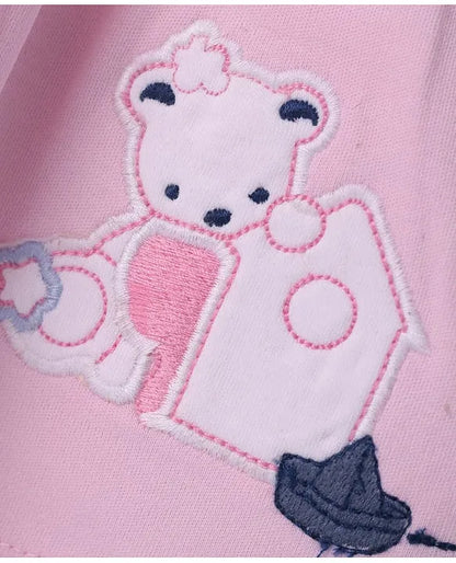 ToffyHouse Cotton Woven Frock & Half Sleeves Inner Tee With Boat Print & Animal Embroidery - Pink