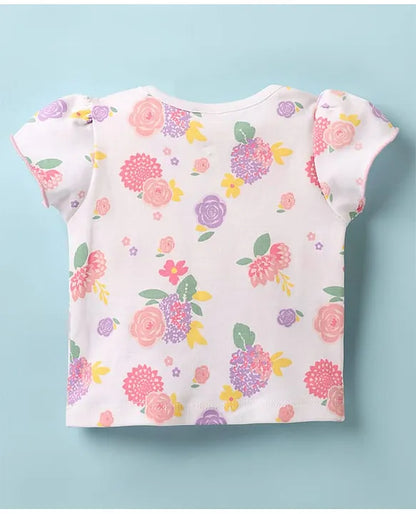 ToffyHouse Woven Frock & Half Sleeves Inner Tee With Floral Print & Patch - Lilac & White