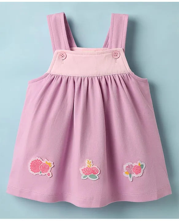 ToffyHouse Woven Frock & Half Sleeves Inner Tee With Floral Print & Patch - Lilac & White