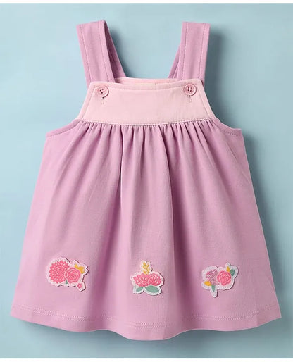 ToffyHouse Woven Frock & Half Sleeves Inner Tee With Floral Print & Patch - Lilac & White