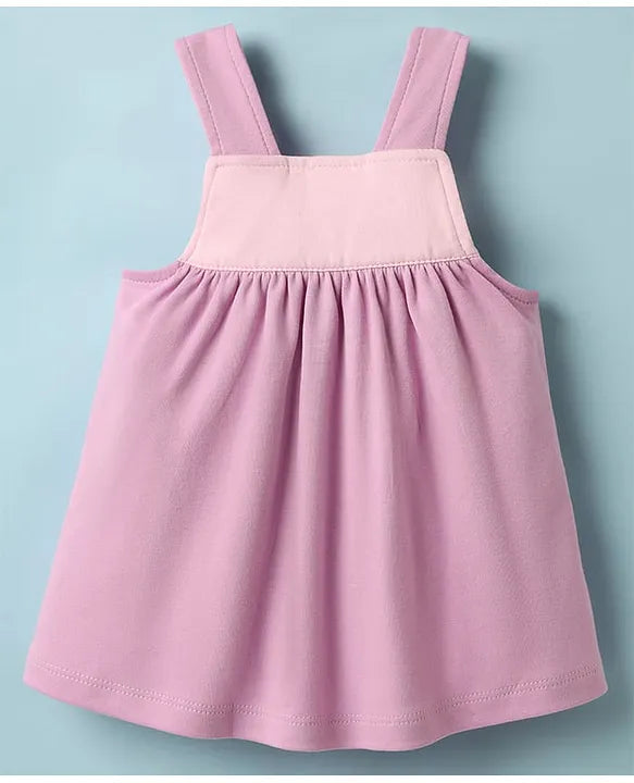 ToffyHouse Woven Frock & Half Sleeves Inner Tee With Floral Print & Patch - Lilac & White