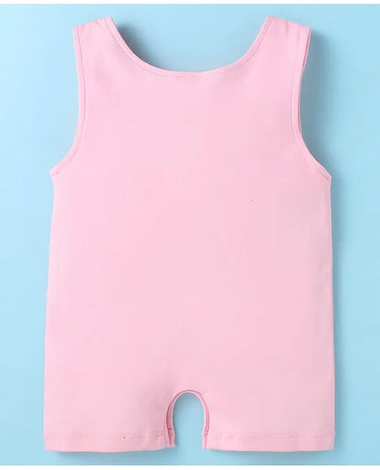 ToffyHouse Cotton Knit Half Sleeves Dungaree Style Romper & T-Shirt with Bear Print - Pink & White