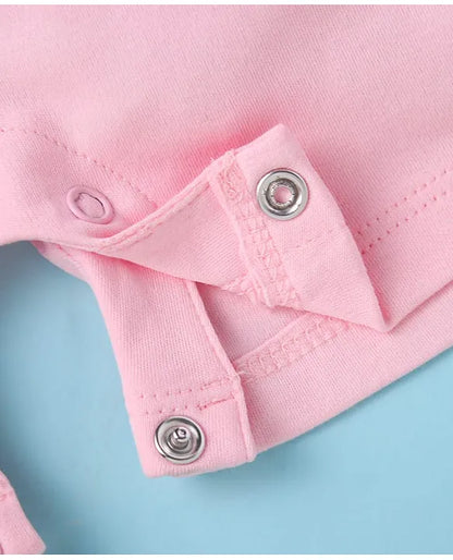 ToffyHouse Cotton Knit Half Sleeves Dungaree Style Romper & T-Shirt with Bear Print - Pink & White