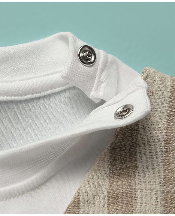 ToffyHouse Half Sleeves Set With Attached Waistcoat - Beige & White