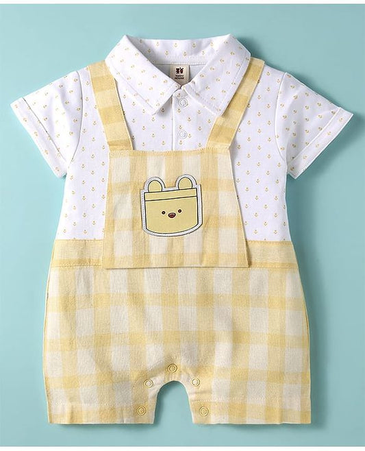 ToffyHouse Half SleevesRomper - Lemon Yellow & White